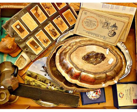Assorted items including, Battle of Britain paperweight and plate, slide and folding rule, Russian carved wooden bear, silver