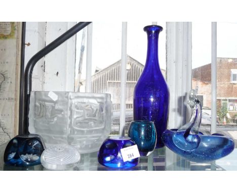 Bristol blue glass bottle carafe and other glassware