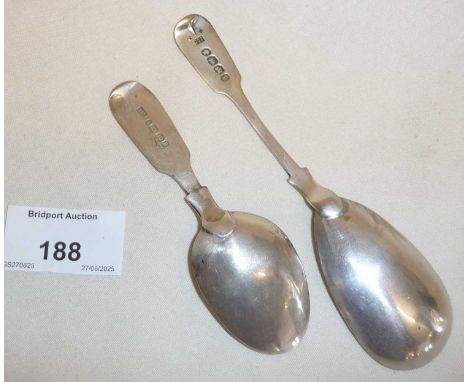 19thC Silver caddy spoon, Exeter 1846, maker Joseph William and another silver caddy spoon from Exeter 1851Approx 38g