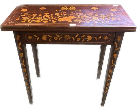 Mahogany Dutch fold over card table raised on square tapered legs 