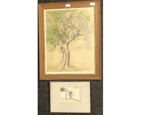 Two Artworks;Patrick - Watercolour ''Large Tree'', signed and dated 1948.Etching ''Old Gateway At Peebles'', signed. 
