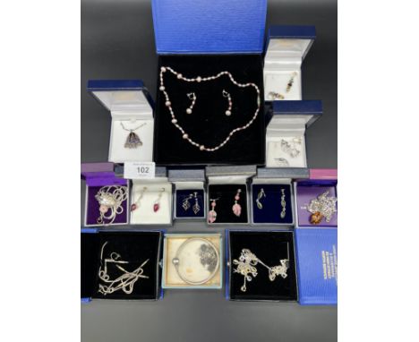 A Selection of silver jewellery; Various silver earrings, Edinburgh silver and enamel unusual pendant and silver chain, Fresh