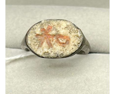 Roman Silver ring with Intaglio of Christian Chi- Ro symbol. 