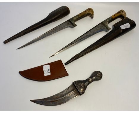 2 Original Victorian Afghan Khyber Pass Chura Daggers with Scabbards circa dated 1840 along with omani eastern dagger with mo