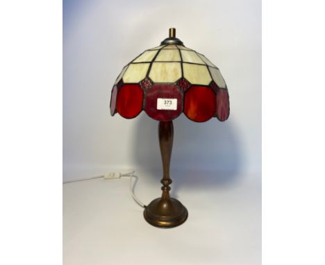 Antique brass/copper table lamp base with Tiffany inspired stained glass shade [50cm] 
