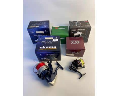 5 Boxed new various fishing reels; okuma fishing reel &amp; ninja 2500a reel 
