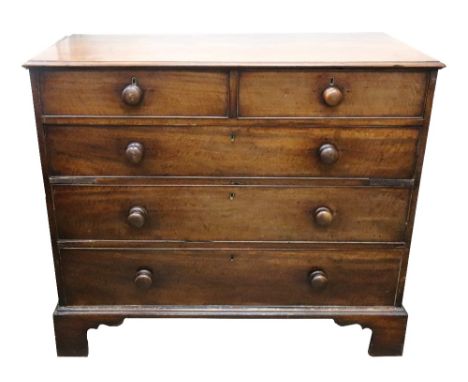A George III mahogany chest, the moulded rectangular top above two short and three long drawers, on bracket feet, 110cm wide.