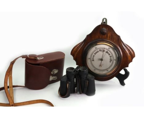 A pair of Carl Zeiss Jena Jenoptem 8x30w binoculars in leather case, and Chadburn's Ltd Liverpool oak cased barometer (2).
