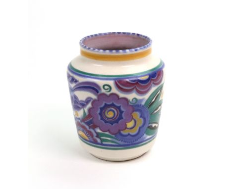 A Carter Stabler Adams Poole Pottery vase, painted with the 'Blue Bird' pattern, 14.5cm high.