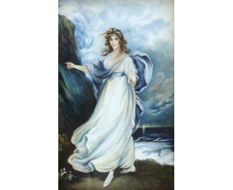 English School, 19th Century, A portrait of a lady by the coast, watercolour and gouache, 14.5 x 9cm.