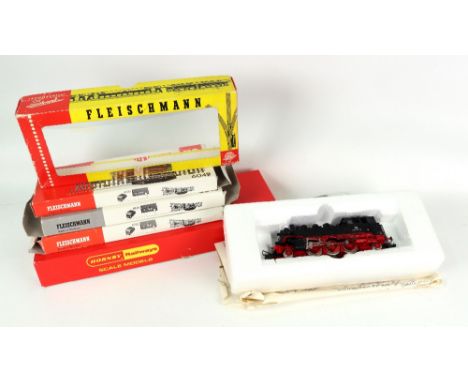 A Fleischmann 4064 'OO' gauge locomotive, with instructions and box, three pairs of Fleischmann points in two boxes, Hornby R
