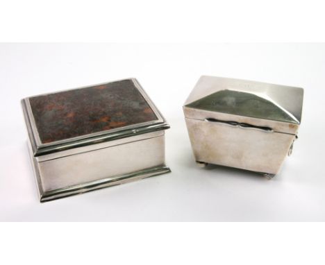 A George III style silver sarcophagus shape tea caddy, William Hutton & Sons, Birmingham 1914, with lion mask ring handles, o