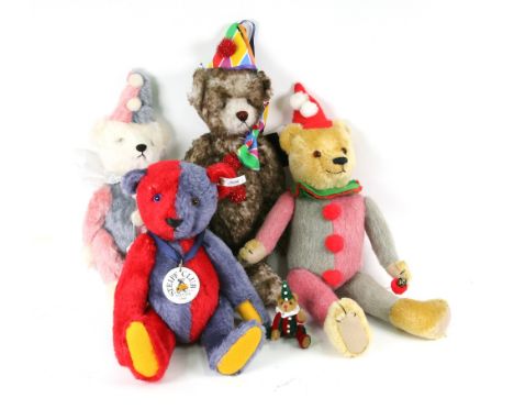 A Steiff Club Edition 2000 bear, 34cm high, an LJ Bears Joey The Musical Clown Bear, 40cm high, a Hermann Clown - Yes - No - 