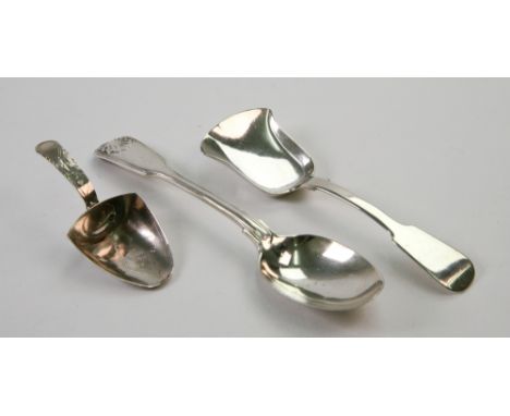 A George III silver fiddle pattern caddy spoon, Thomas Watson, Newcastle 1811, with bell shape bowl, 11.5cm long, another sil