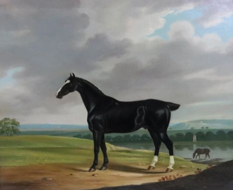 John Hardman (British 1811-1867), A portrait of a black horse in a landscape, signed and dated 'J Hardman, Pinx 1812' (lower 