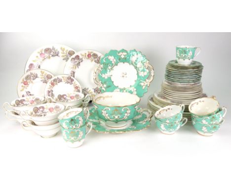 A Wedgwood 'Lichfield' pattern dinner service, 30 pieces, and a Victorian green ground tea and coffee service, circa 1840, gi