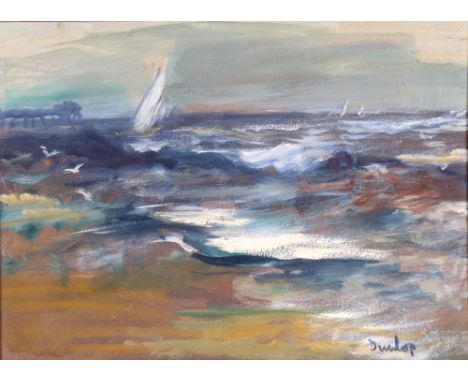 Ronald Ossory Dunlop (Irish, 1894-1973), Yachts sailing in choppy waters, signed 'Dunlop' (lower right), oil on board, 26.5 x
