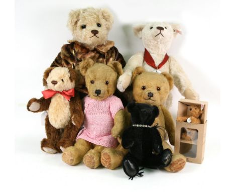 A Steiff Jubilaums Bar, 1997, 41cm, a Steiff Club 2002 bear (boxed), a Dean Hunter bear, a Canterbury Bears black bear and th