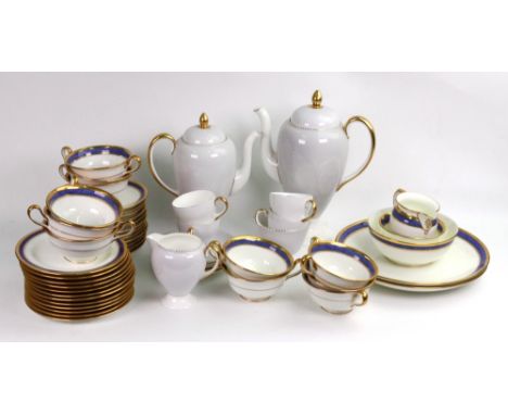 A Wedgwood coffee service, and a Cauldon china tea service, blue and gilt bordered (qty).