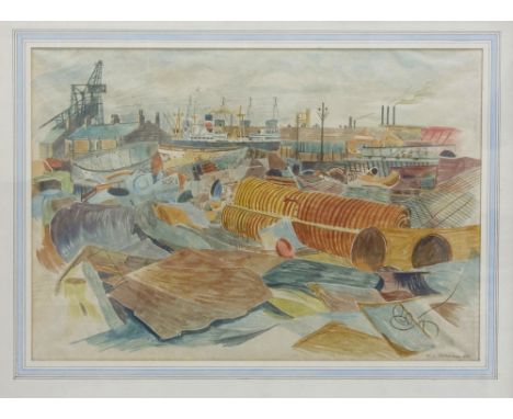 R L Johnson (British, 20th Century), Scrap, Duke Street, Birkenhead, signed and dated 'R L Johnson 1957' (lower right), water