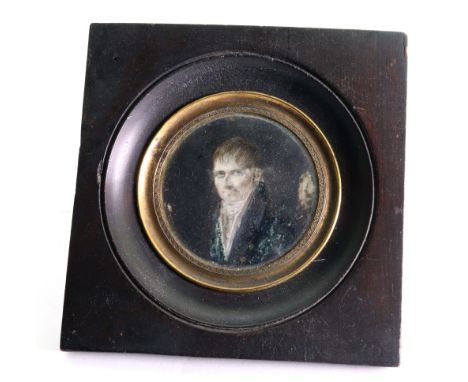 European School, first half 19th Century, A portrait miniature of a gentleman, watercolour heightened with white, 5.5 x 5.5cm
