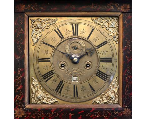 Thomas Bridge Londini Fecit:  a gilt chinoiserie lacquered longcase clock, circa 1700, the black ground case with a square ho