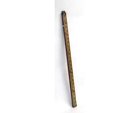 A surveyors brass mounted mahogany cased adjustable measuring stick, 155cm high unextended, 6.5cm wide.