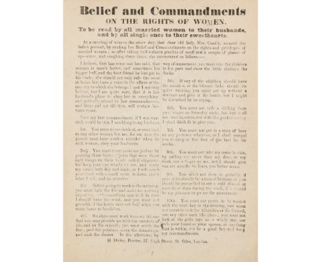 Feminist interest: a Victorian flyer Belief and Commandments on the Rights of Women London: H. Disley, [n.d.] 25 x 19cm, two 