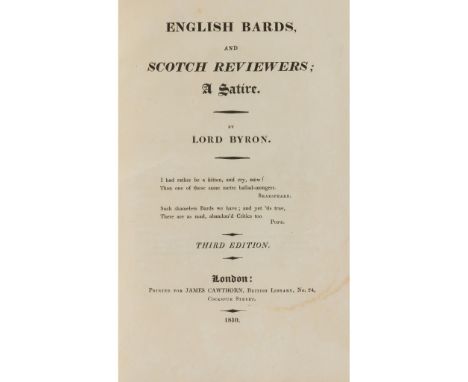 Byron, George Gordon Noel, Lord English Bards and Scotch Reviewers, a Satire London: James Cawthorne, '1810' [but paper water