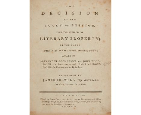 [Copyright Law] - Boswell, James The Decision of the Court of Session upon the Question of Literary Property, in the cause of