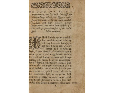 [Hamilton, John] [Ane Catholik and Facile Traictise] [Paris: T. Brumen, 1581.] 16mo, contemporary calf rebacked with later sp