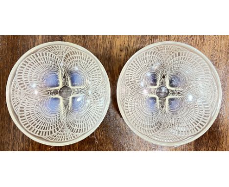 Rene Lalique, a pair of opalescent glass 'Coquille' bowls with moulded shell decoration, each marked R. LALIQUE FRANCE No3204