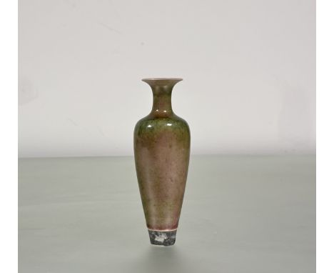 A Chinese porcelain "Willow Leaf" peach bloom porcelain vase, of characteristic form, glazed in typical red/green tones with 