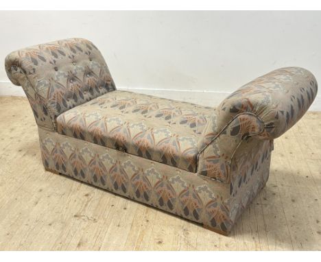 An Edwardian ottoman sofa in Liberty Ianthe cotton fabric, with lift up box base (h.74cm x l.176cm x w.62cm)
