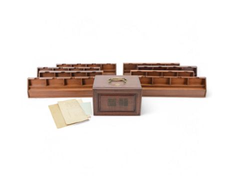 20th century Chinese Mahjong set, with five drawers containing bone counters and tiles, contained within a wooden box with br