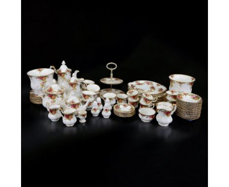 Royal Albert Old Country Roses part tea and dinner service, including teapot, coffee pot, milk jug, eight dinner plates, salt