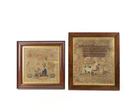 19th century sampler by Elizabeth Thompson, with religious hymn 'I love my sheperds voice his watchful eyes shall keep my won