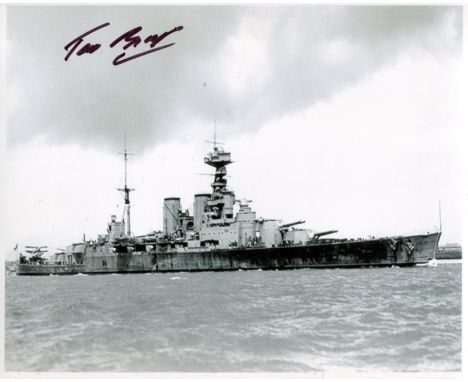 HMS Hood. 8x10 inch photo hand signed by Ted Briggs, who at the time of signing was the last living survivor of the sinking o