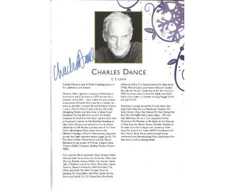 Theatre programme Wyndham Theatre Shadowlands 2007 signed by cast member and one of Britains leading actors Charles Dance. Co
