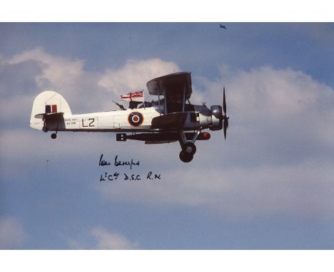 D-Day Swordfish pilot. 8x12 inch photo signed by Lt Cdr Peter Beresford DSC who flew Swordfish in support of the Russian and 
