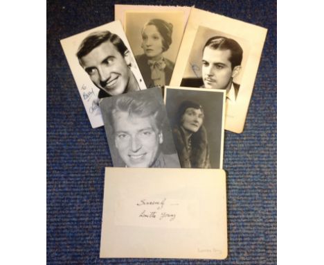 Stage and Music collection six items vintage black and white photos and signature piece includes Loretta Young, Frank Ifield 