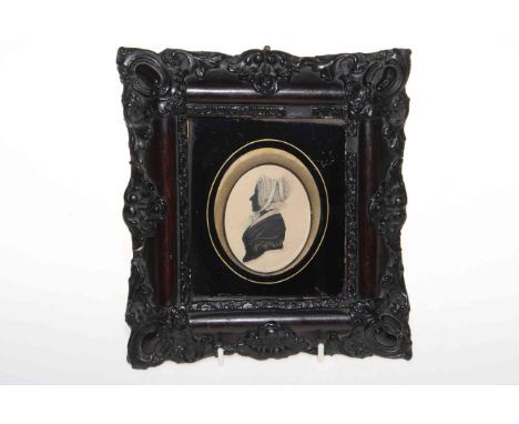 Early Victorian framed silhouette miniature, bearing pencil signature and date 1836, overall 22cm by 19cm.
