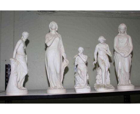 Collection of five Victorian Parian figures; Edgar Papworth MAIDENHOOD and BEATRICE, 54cm, A Copeland figure - "The Dancing G