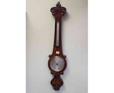 Early Victorian mahogany barometer, Brooks, Ludgate Street, London, having silvered dials and scroll bordered case, length 93