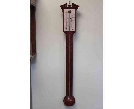 Reproduction mahogany stick barometer, length 94cm.