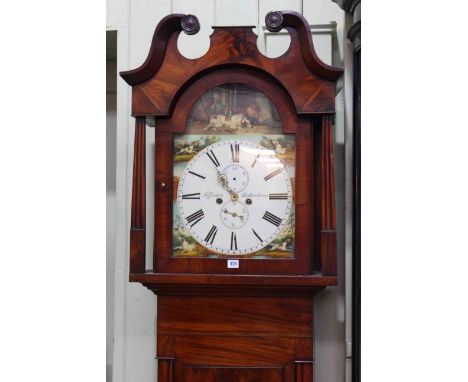 Victorian mahogany eight day longcase clock, having painted arched dial signed Taffinder, Rotherham, overall height 232cm.