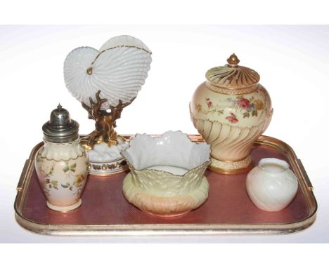 Royal Worcester blush pot pourri, shell and coral vase, two Locke vases and Carlton Ware caster (5).