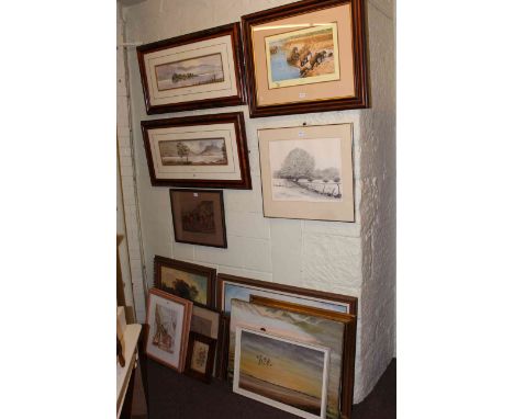 Digby Page, pair Lakeland watercolours, David Shepherd Ltd edition print, signed pencil sketch and collection of eleven vario