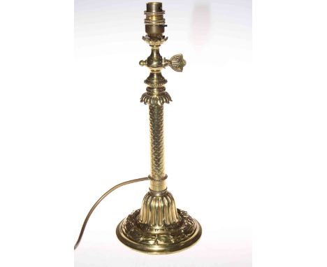 Victorian heavy brass column table lamp, 34cm to lamp holder.