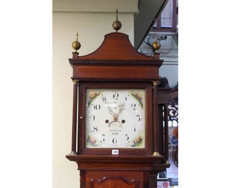 Early 19th Century oak eight day longcase clock, with painted dial signed Jos. Denton, Hull, the case having mahogany crossba